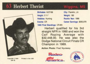 1991 Rodeo America Set B #63 Herbert Theriot Back
